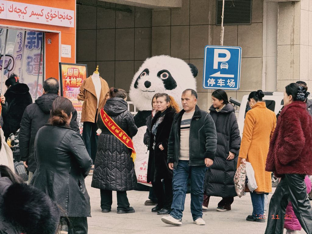 路上遇到的卖力揽客熊猫（本来是 live 图）