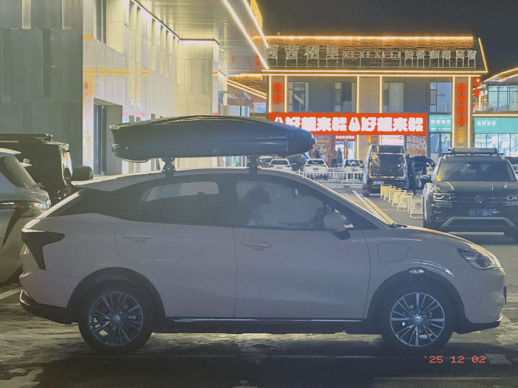 晚上看到的一辆海豚驮着小行李箱，第二天在进入湖区的路边又看到了她