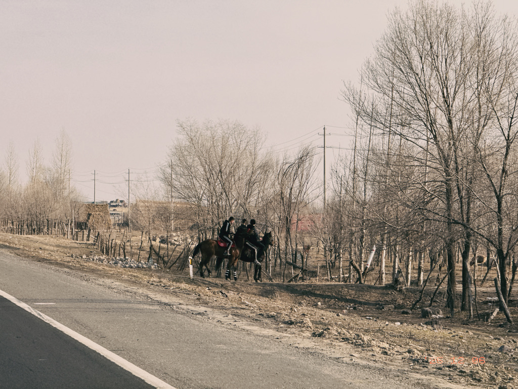 三个孩子在路边骑马聊天，羡慕死恙儿了