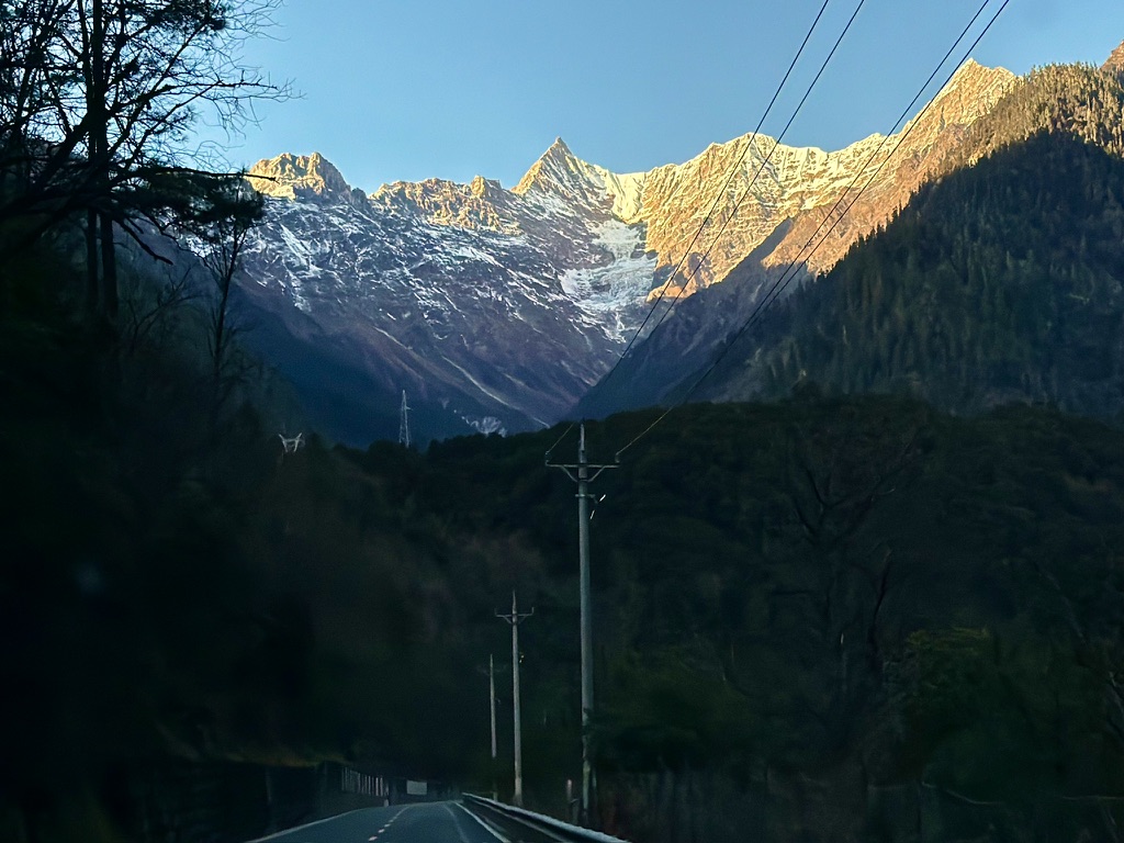 含糊的黑森林和头顶日照金山