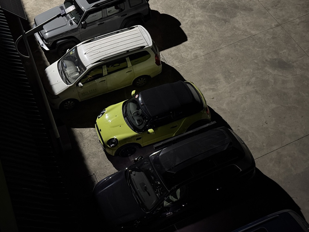 晚上停我们边上的植物绿敞篷 MINI