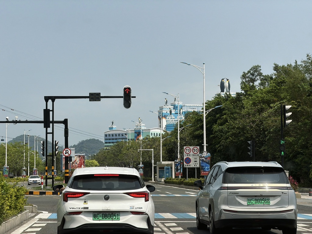 远远地就能看到站在楼顶的大企鹅雕像